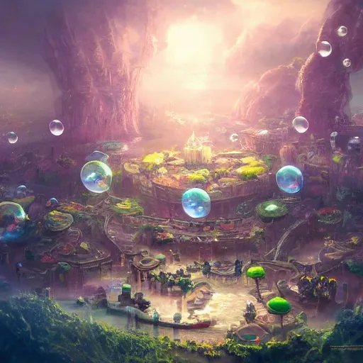 Image similar to a bubble terrarium utopia, with cities galore, dynamic lighting, fantasy concept art, trending on art station, stunning visuals, creative, cinematic, ultra detailed