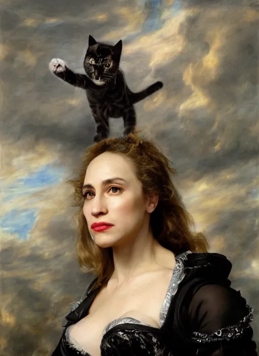 Image similar to , , amy jo johnson dressed as cat woman ,, Dramatic, Edge, Good, Infused, Backlight, De-Noise, VFX, insanely detailed and intricate, hypermaximalist, facial ,elegant, ornate, hyper realistic, super detailed, by Anthony Van Dyck, by Ivan Shishkin, by John Constable