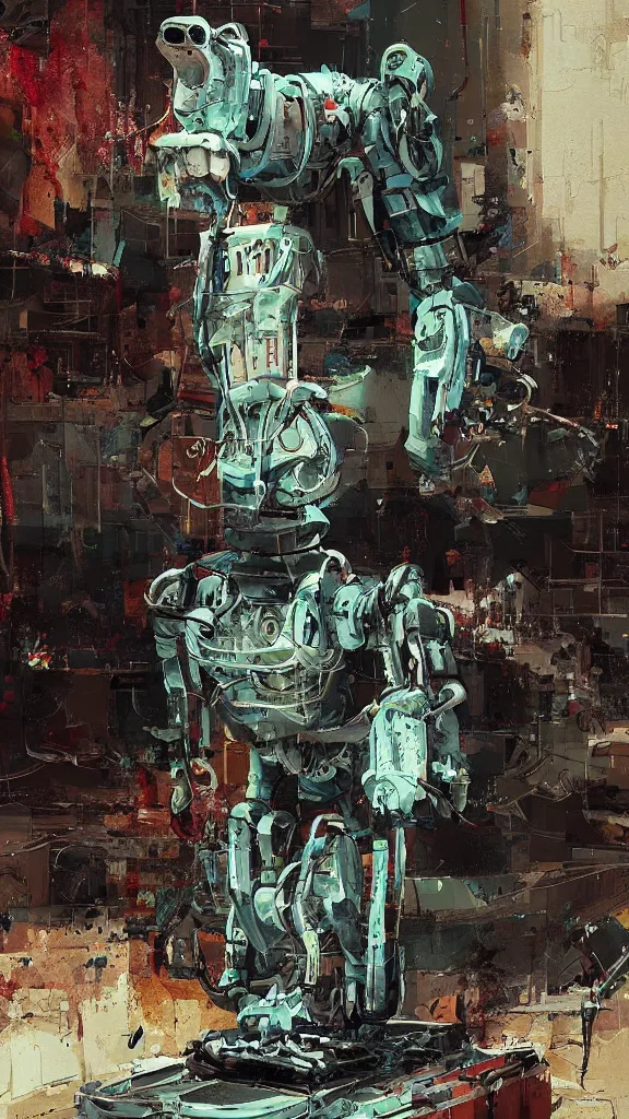 Image similar to robot painting a robot on canvas, intricate, highly detailed, photorealistic, film still, by ismail inceoglu.