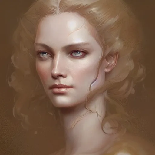 Image similar to female pale aristocrat, gold, character portrait, concept art, intricate details, highly detailed by greg rutkowski, michael whelan and gustave dore, face enhance, ultra detailed