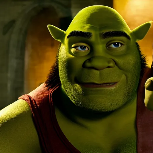 Image similar to muscular keanu reeves fighting muscular shrek, highly detailed, high quality, hd, 4 k, 8 k, canon 3 0 0 mm, professional photographer, 4 0 mp, lifelike, top - rated, award winning, realistic, sharp, no blur, edited, corrected, trending