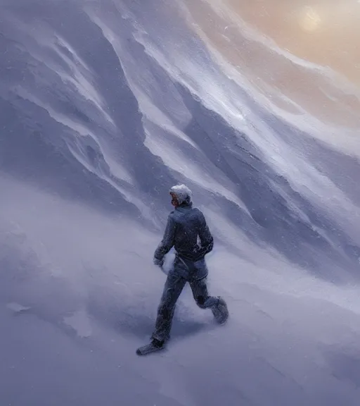 Image similar to a climber climbs a snowy mountain in a storm, portrait, close view, painting by craig mullins, octane rendering, soft morning lighting, wide angle lens, in the style of hayao miyazaki, trending on artstation,