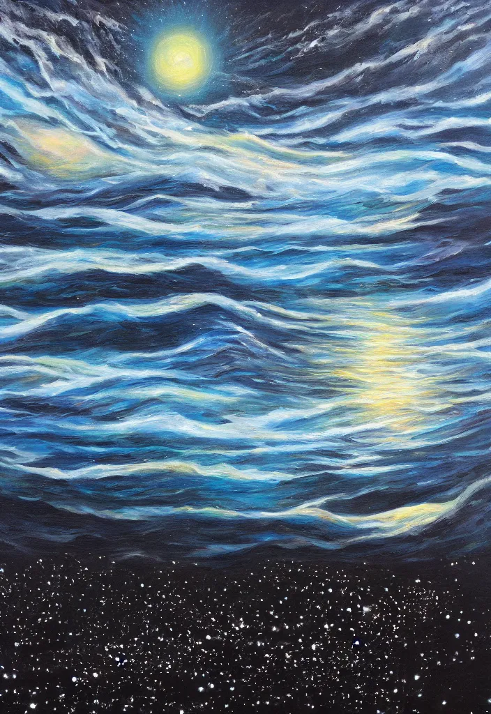 Image similar to the black door opened to the cosmos on a silver beach opening to reveal the cosmos, award winning oil painting, iridescent shimmer