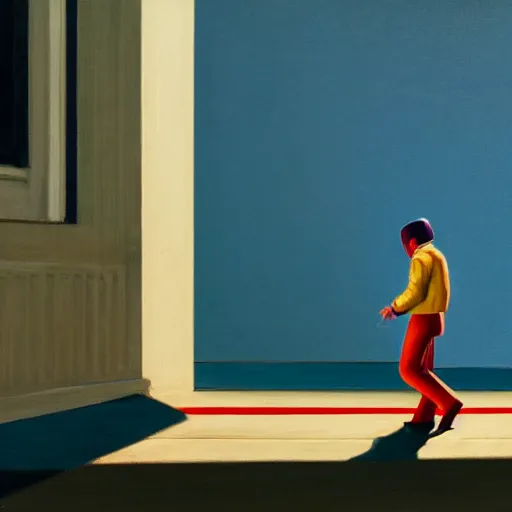 Image similar to o portrait of an astronaut walking down a lonely street, in the style of Edward Hopper, 4k,