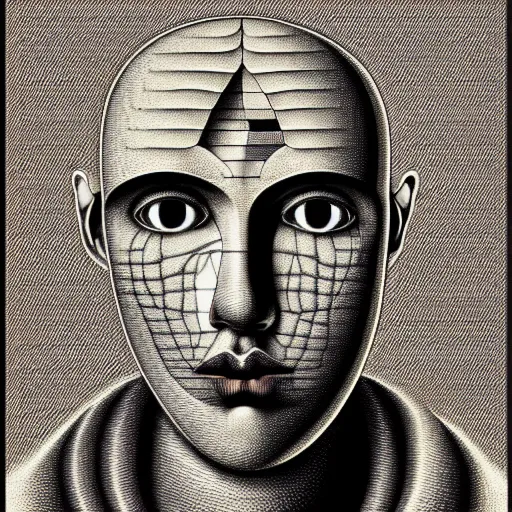 Image similar to grain effect conceptual figurative post - morden monumental portrait made by escher and giger, highly conceptual figurative art, intricate detailed illustration, illustration sharp geometrical detail, vector sharp graphic, controversial poster art, polish poster art