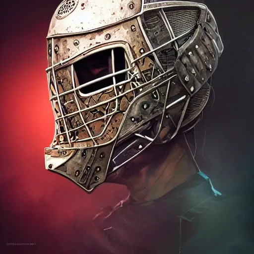 Image similar to Very very very very highly detailed epic central composition studio photography of face with hockey mask, intricate, dystopian, sci-fi, extremely detailed, digital painting, artstation, concept art, smooth, sharp focus, illustration, studio lighting, incredible art by Anna Dittmann and Anton Pieck