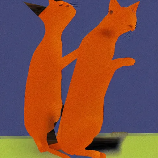 Prompt: an orange cat and tortoiseshell cat playing, digital art, cubism