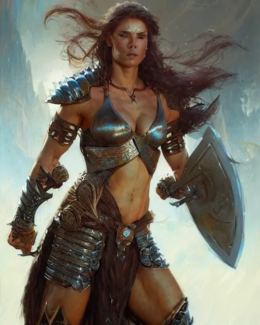 Image similar to a fierce and muscular warrior princess in full armor, fantasy character portrait by greg rutkowski, gaston bussiere, craig mullins, simon bisley