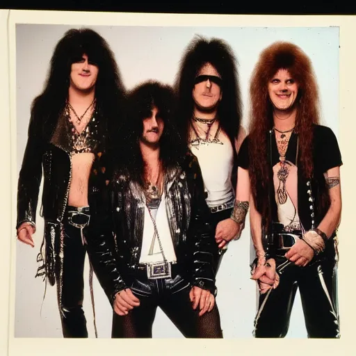 Image similar to 1 9 8 0 s hair metal band promo photo, fine detailed, photorealistic, portrait