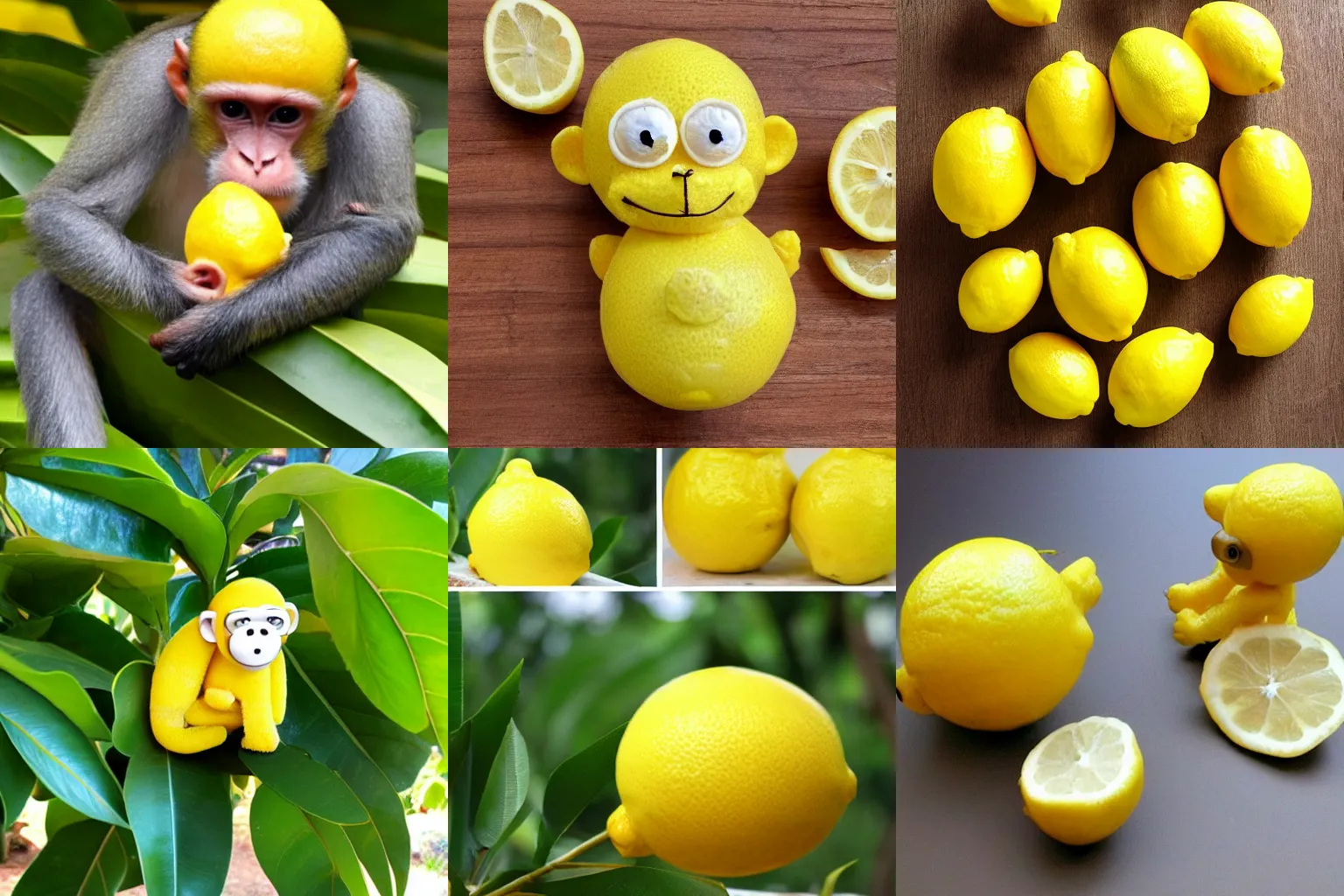 Prompt: lemon monkey, monkey made out of lemon, monkey having the texture of lemon with yellow lemon skin