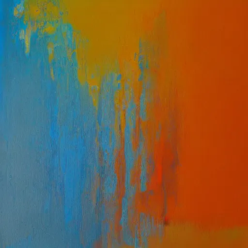 Prompt: orange, yellow, blue, abstract emulsion, oil on canvas