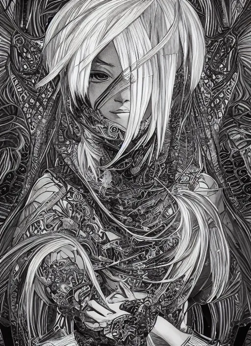 Image similar to portrait of mikasa, an ultrafine detailed illustration by james jean, intricate linework, bright colors, final fantasy, behance contest winner, vanitas, angular, altermodern, unreal engine 5 highly rendered, global illumination, radiant light, detailed and intricate environment