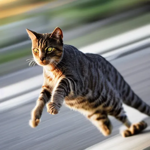 Prompt: photo of a fast blurry cat with motion blur, moving at the speed of light through outer space