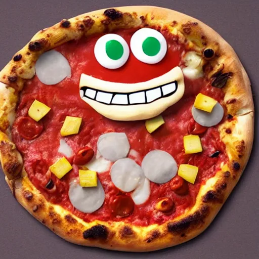 Prompt: an anthropomorphic pizza with arms and legs