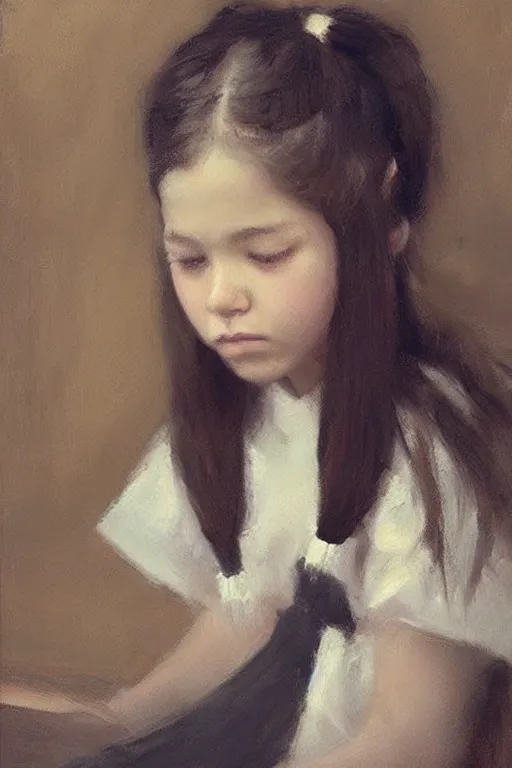 Image similar to “ little girl, pigtails hairstyle, practicing at the piano, jeremy lipking, casey baugh ”