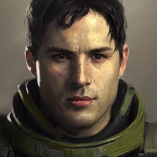 Image similar to portrait of a man by greg rutkowski, a soldier of the galactic alliance, wearing a olive gren and black tactical gear, star wars expanded universe, highly detailed portrait, digital painting, artstation, concept art, smooth, sharp foccus ilustration, artstation hq