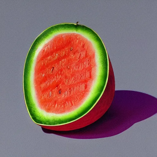 Image similar to A hybrid of an orange and a watermelon, cut in half, 35mm photography, 8k photorealism, photorealistic imagery