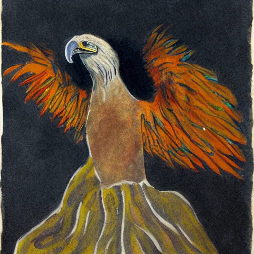 Prompt: human / eagle hybrid with one big beak, drawn by francis bacon