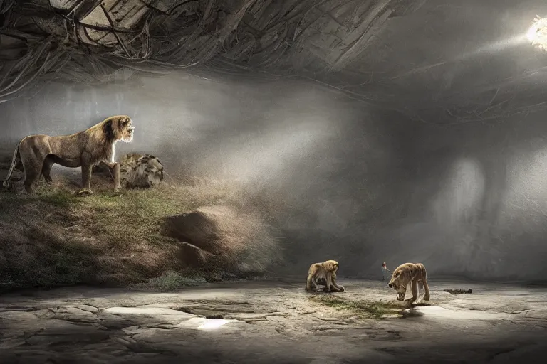 Image similar to tarkovsky scene, hyper realistic, ambient lighting, concept art, intricate, hyper detailed, smooth, dynamic volumetric lighting, octane, raytrace, cinematic, high quality, high resolution, 4 k, film grain, lion king
