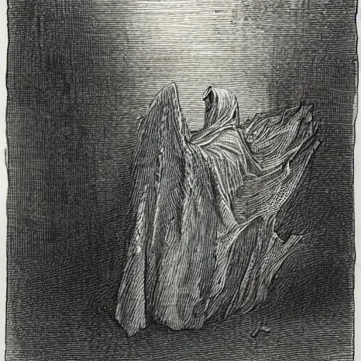Prompt: pen and ink sketch of a ghost by gustave dore