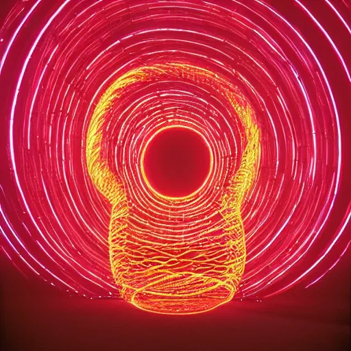 Prompt: annie liebowitz portrait of a plasma energy tron dinosaur egg constructed of glowing electric spirals and patterns. cinestill