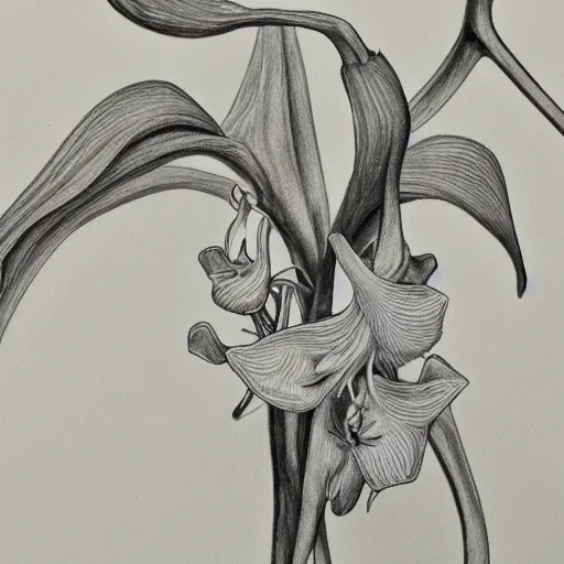 Prompt: detailed drawing of a ghost orchid, royal horticultural society, fine detail