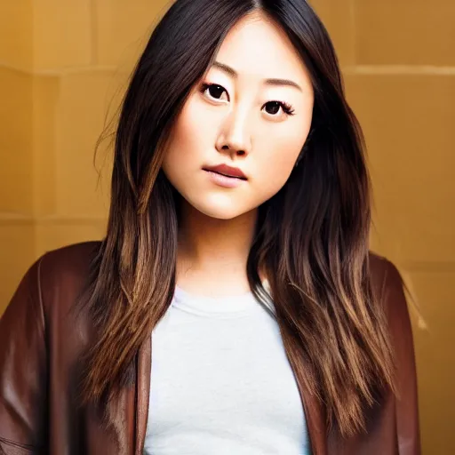 Image similar to beautiful portrait karen fukuhara bald neutral expression face straight on headshot even lighting