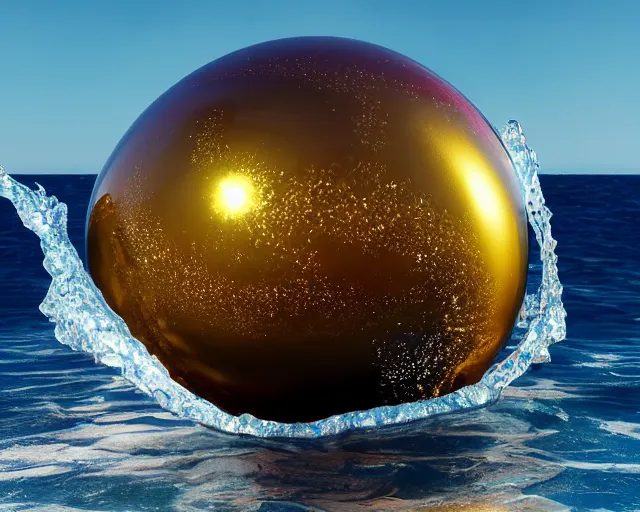 Prompt: a massive sculpture of the birth of the universe on the ocean water, in the style of jeff koons, cinematic, hyper - realistic, very detailed, realistic water splashes, ray tracing, 8 k resolution, long - shot, sharp focus, low angle, 8 5 mm photograph, wide lens