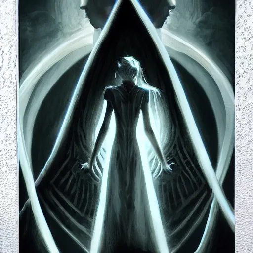 Image similar to a seance in a dark room with white glow, futuristic, fantasy art, magic : the gathering