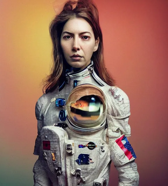 Image similar to hyperrealistic portrait of a woman monster astronaut, sofia coppola, full body portrait, well lit, intricate abstract. gucci style, intricate artwork, high detail, figurative art, multiple exposure, poster art, 3 d, by stanley kubrick and tooth wu and wlop and beeple, realistic, hyperdetailed, 8 k resolution.