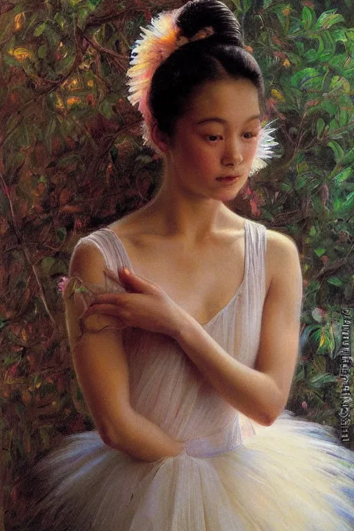 Prompt: portrait of a gorgeous graceful young hawaiian prima ballerina, by donato giancola and berthold woltze.