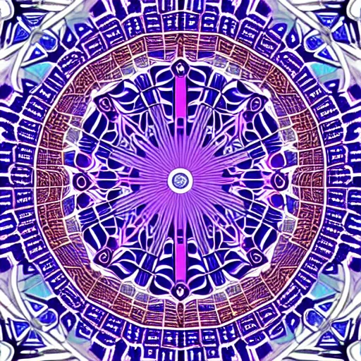 Image similar to three dimensional multilayered patterns inside a circle, intricate detail, complex, colorscheme purple and blue