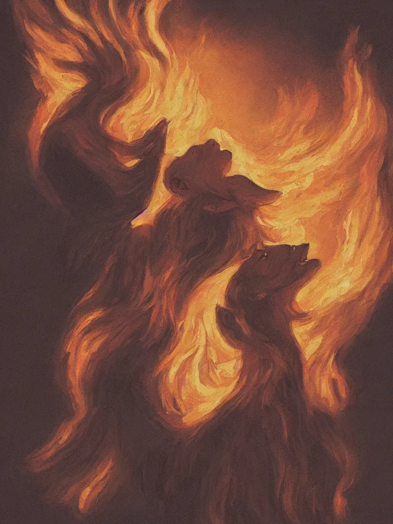 Image similar to woman howling at fire by disney concept artists, blunt borders, rule of thirds