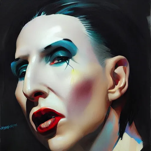 Image similar to Greg Manchess portrait painting of Marilyn Manson as Overwatch character, medium shot, profile picture, Organic Painting, sunny day, Matte Painting, bold shapes, hard edges, street art, trending on artstation, by Huang Guangjian and Gil Elvgren and Sachin Teng