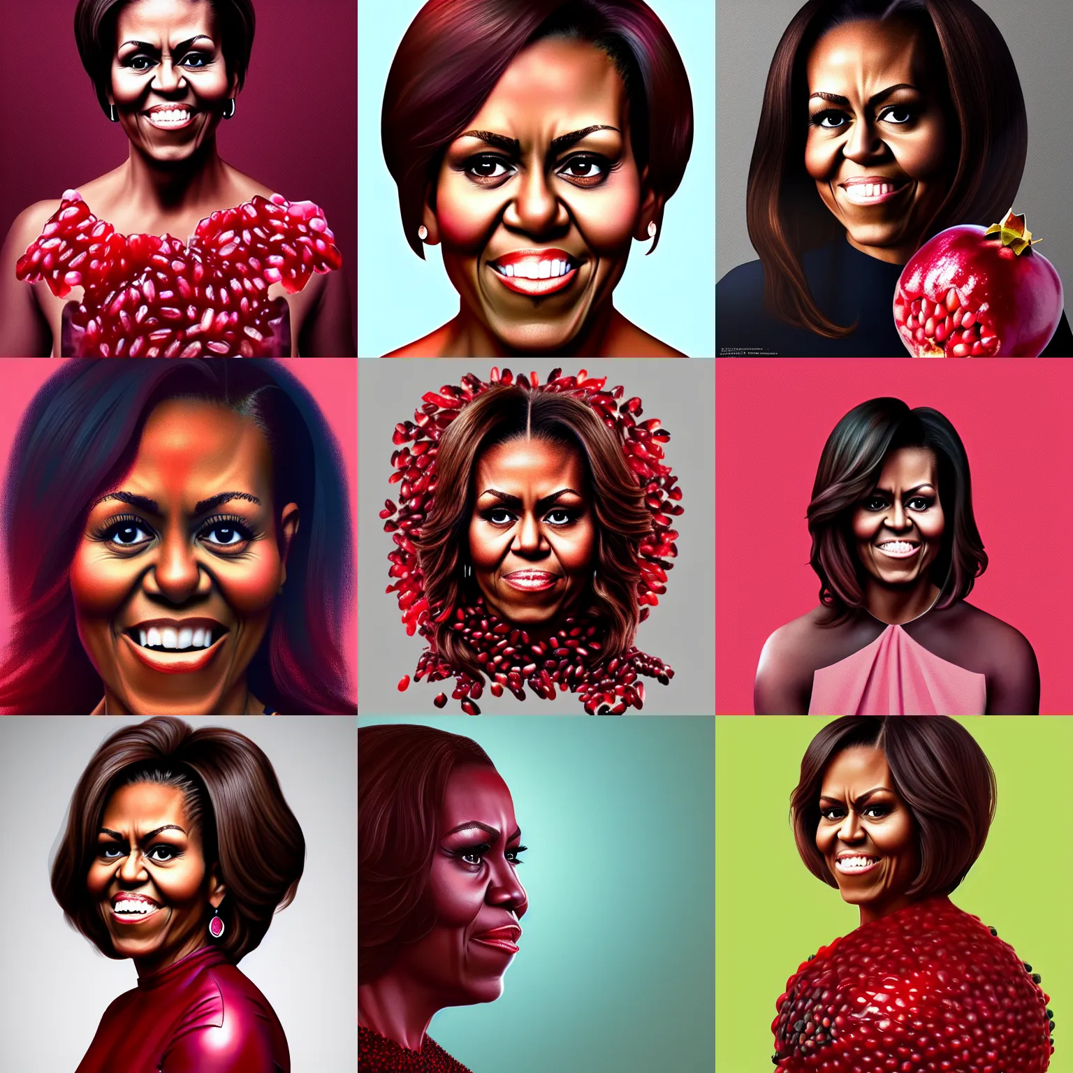 Image similar to michelle obama is fused into pomegranate, hyperdetailed, artstation, cgsociety, 8 k