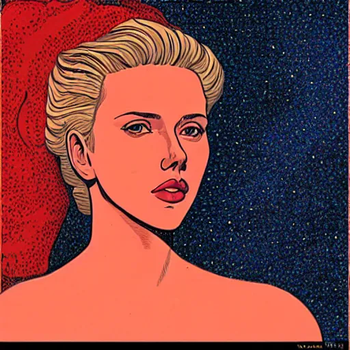 Image similar to “ scarlett johansson retro minimalist portrait by jean giraud, moebius starwatcher comic, 8 k ”