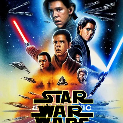 Image similar to Star Wars Episode X Movie Poster starring Gilbert Gottfried as every character in the poster, cool, epic, dramatic, dramatic lighting, epic shading, shiny, very cool, awesome, realistic, hyperrealistic, 8k resolution, HD quality, real