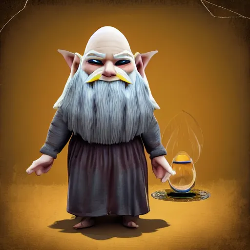 Bald Gnome, White Beard, Wizard, Crystal Ball, 