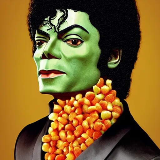 Image similar to michael jackson but his face is made out of fruit. food magazine photo, 8 k