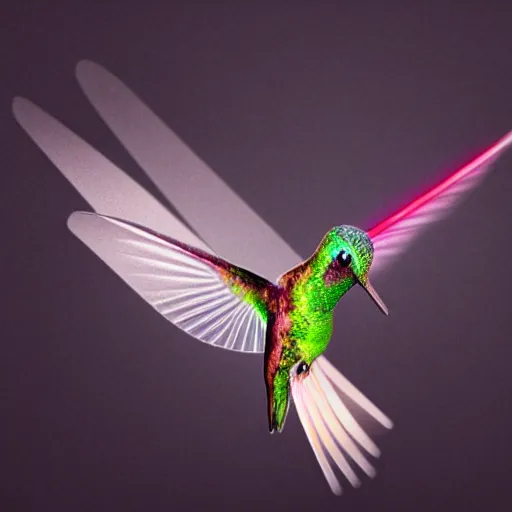 Image similar to realistic!!!! cybernetic!!!!!!!!!!!! Featherless hummingbird, studio lighting, dark background