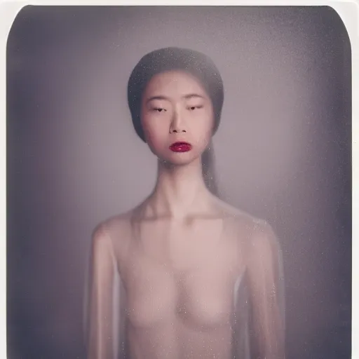 Prompt: coherent symmetrical face, a instax photo of fuji mountain, a tall japanese girl in a transparent sheer fabric dress against the background of fuji mountain, severe snow, full body shot, perfect symmetrical body, coherent symmetrical eyes, by peter kemp, by monia merlo, hyperrealistic, hyperdetailed, octane render, 8 k