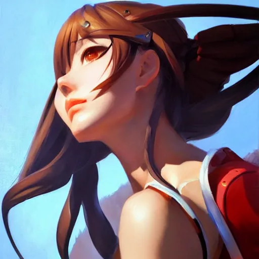 Image similar to greg manchess portrait painting of asuna yuuki as overwatch character, medium shot, asymmetrical, profile picture, organic painting, sunny day, matte painting, bold shapes, hard edges, street art, trending on artstation, by huang guangjian and gil elvgren and sachin teng