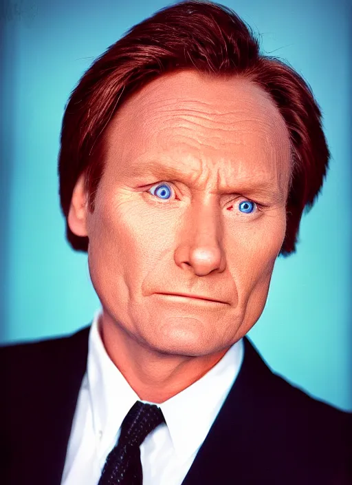 Prompt: platon closeup photograph of norm conan obrien in a suit, photorealistic, studio lighting, ektachrome, detailed, intricate, face detail