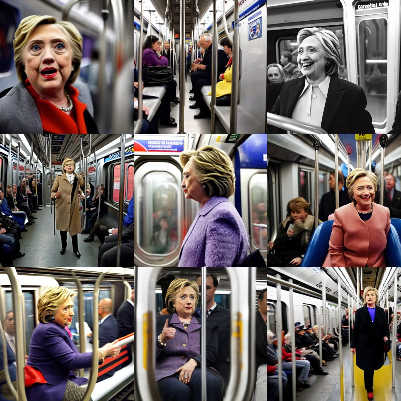 Prompt: photograph of hillary clinton riding the subway in nyc