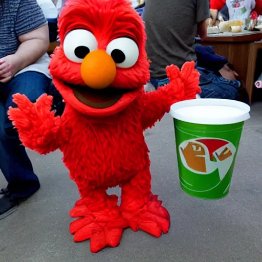 Prompt: Elmo eating KFC