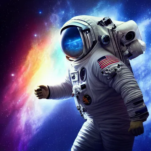 Image similar to jack black as an astronaut, hd, space nebula background, retro futuristic, stunning