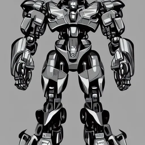 Image similar to very buff anime mecha concept art, greyscale in vector art, very symmetrical, alien and bizarre, science fiction, artstation, pinterest, adobe photoshop