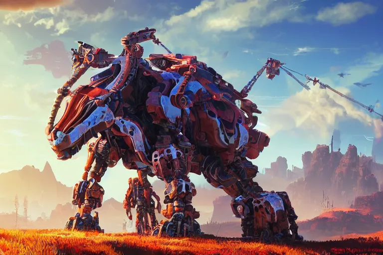 Image similar to rollerback machine mecanical creature robot of horizon forbidden west horizon zero dawn radiating a glowing aura global illumination ray tracing hdr fanart arstation by ian pesty and alena aenami artworks in 4 k