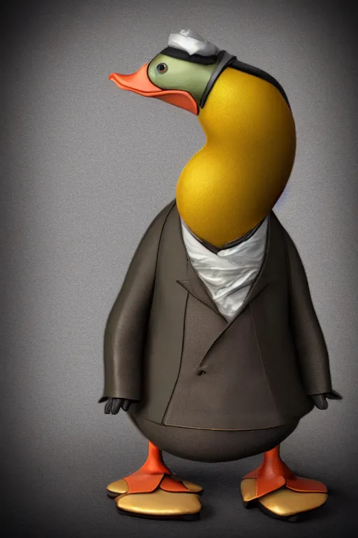 Prompt: a steampunk duck wearing a formal overcoat, portait photo profile picture, hyperrealistic concept art, octane render, unreal engine 5, digital art hi