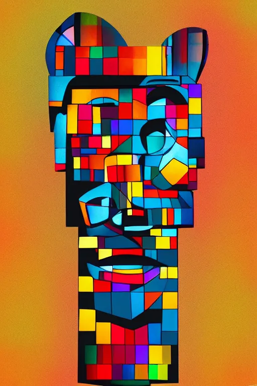 Image similar to abstract cubist moai statue geometric cutout digital illustration cartoon colorful beeple